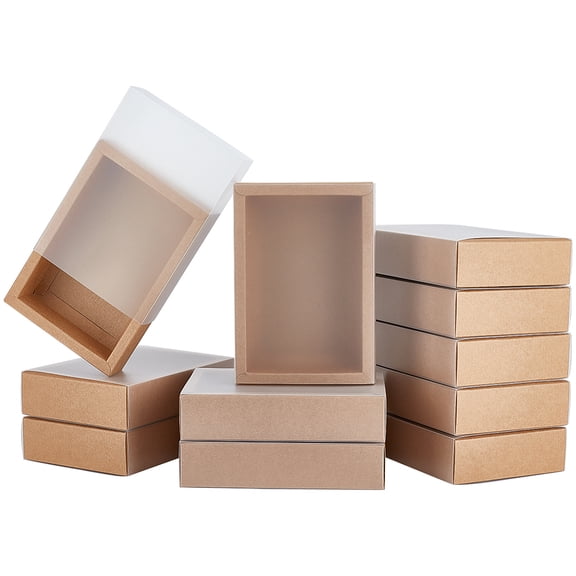 12pcs Kraft Paper Storage Gift Drawer Boxes Translucent Plastic Cover Gift Packaging Case Peru 18.2x13x4.6cm