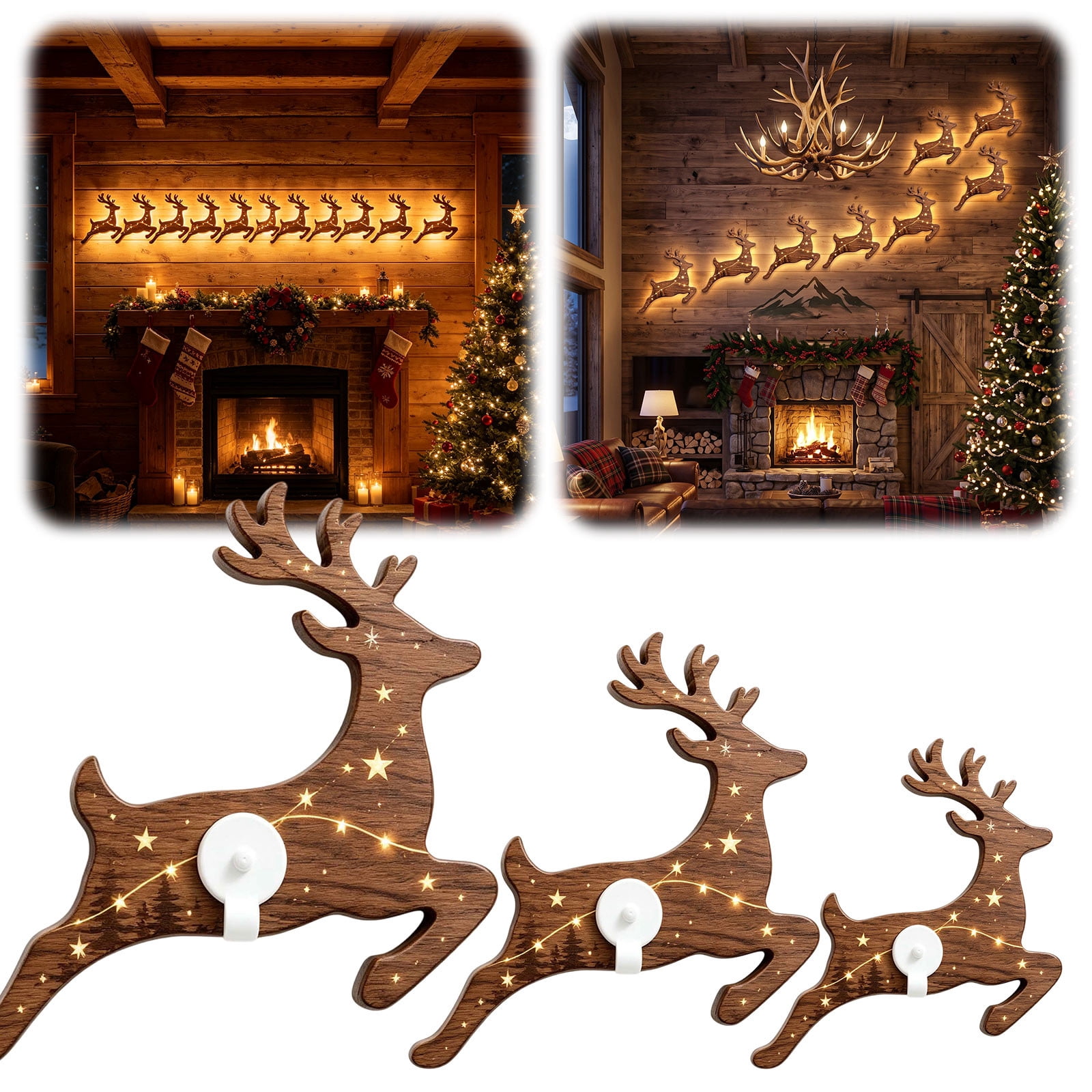 12pcs LED Reindeer Wall Decor,Festive Christmas Lighting for Indoor