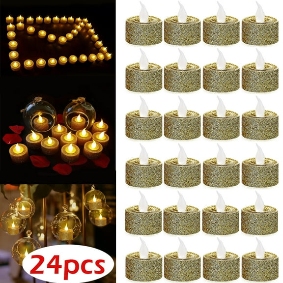 12pcs LED Tea Lights Battery Operated Glitter Flameless Flickering Electric Fake Votive Tea Light Candles for Party Decoration