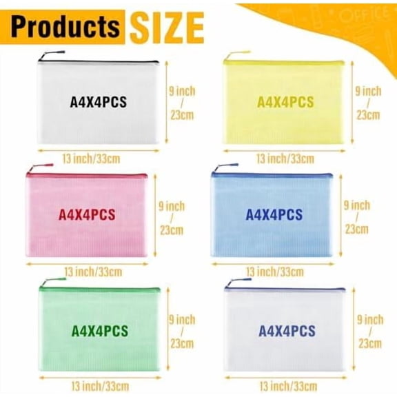12pcs Large A4 Mesh Zipper Pouch File Bags Tekola Reusable Zippered Pouches for Organizing Classroom, Board Game Storage, Puzzle Bags