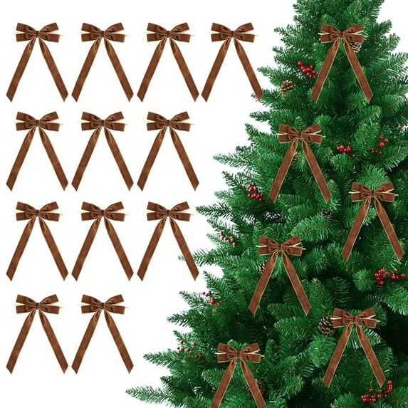 12pcs Large Velvet Bows for Christmas Tree Decorations Wreath Holiday Party Favors, Velvet Ribbon Garland Velvet Bows, Gift Wrapping and Xmas Tree Decor, 5 x 10.24 inches