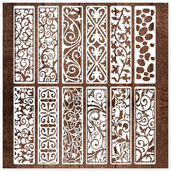 12pcs Leaf Border Stencils Mandala Reusable Cut Painting Templates for DIY Craft Stencils