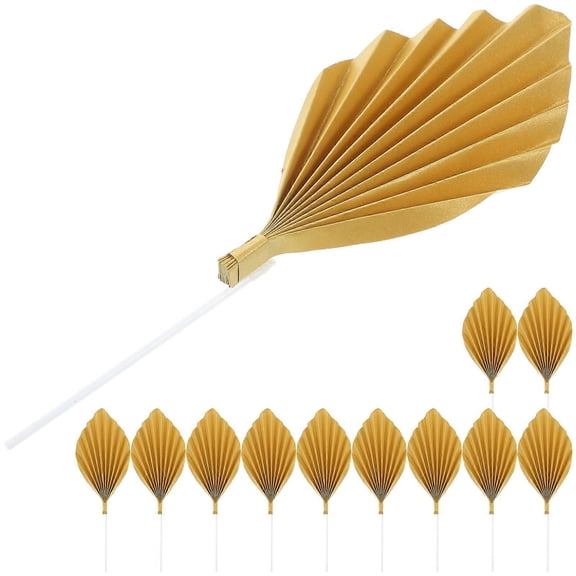 12pcs Leaves Cake Decorations Topper Paper Fan Cake Insert Decoration For Wedding Birthday Cake