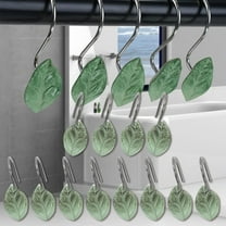 12pcs Leaves Shower Curtain Hooks, Decorative Shower Curtain Rings, Green Plant Leaf Shower Hooks Rustproof Stainless Steel, Bathrom Decor (Leaves)