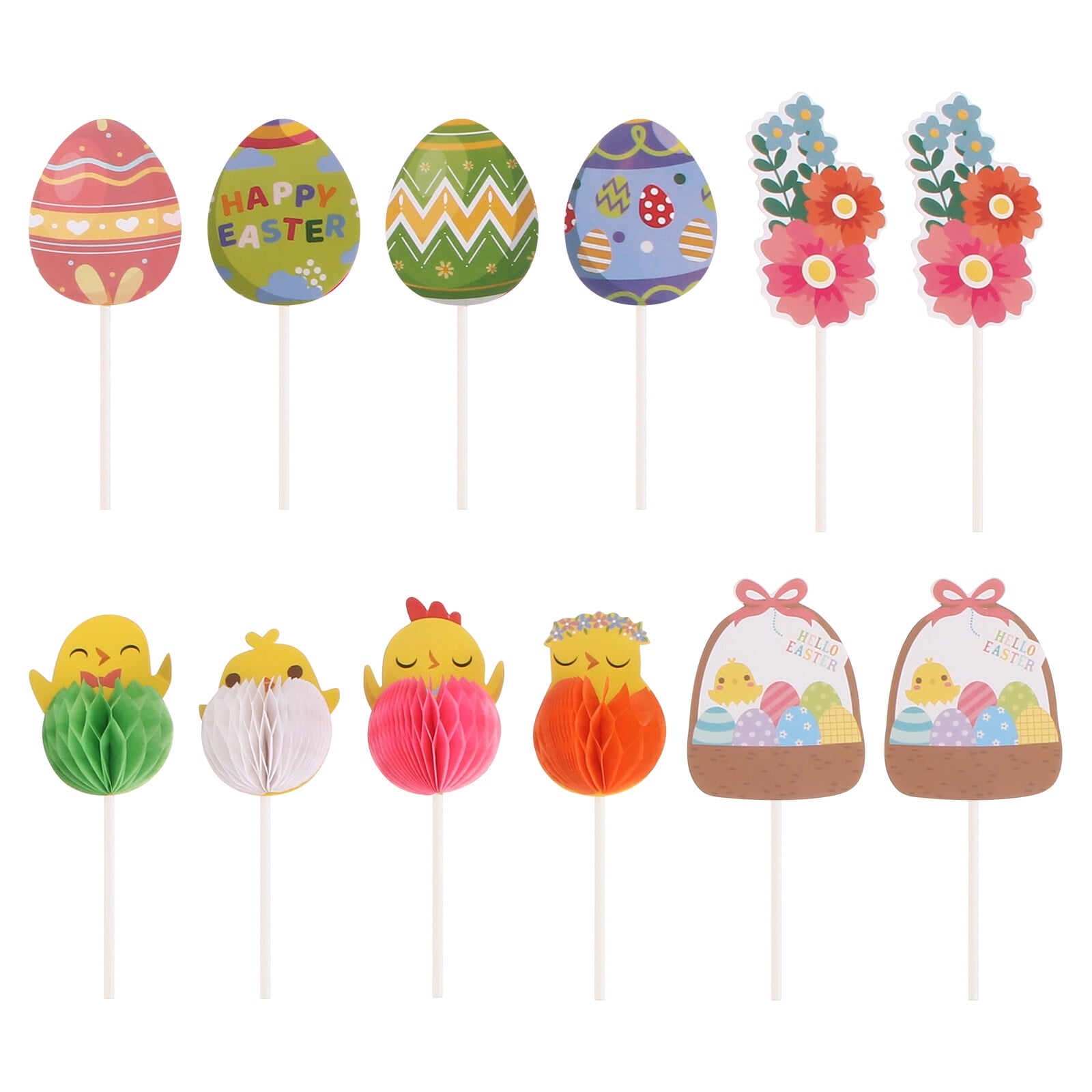 12pcs Lovely Easter Egg Cupcake Toppers Bunny Design Easter Cake Insert