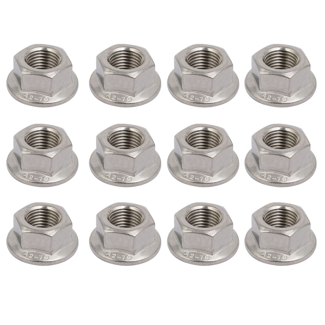 12pcs M12 x 1.25mm Pitch Metric Fine Thread 304 Stainless Steel Hex Flange Nut