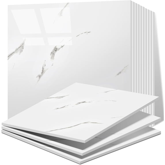 12pcs Marble Backsplash Tiles, Duslogis 11.8"x11.8" Self-Adhesive Shower Waterproof Wall Panels, PET Wall Panels Shower Tiles for Home Bathroom, Living Room (White)