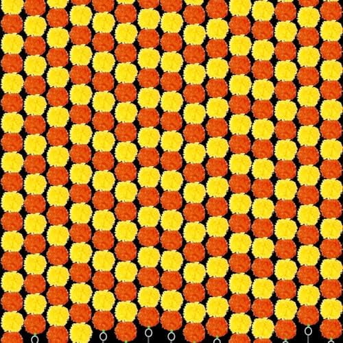 12pcs Marigold Garland with Pendant for Decoration 5 Ft Artificial Marigold Flowers Orange Yellow Diwali Decorations Indian Garland Decor for Pooja, Diwali, Rangoli, Wedding (Tea Light)