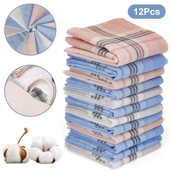 12pcs Men's Classic Handkerchiefs, EEEkit Soft Polyester Cotton Hankies, Square Pocket with Random Colors for Men, 15''x15''