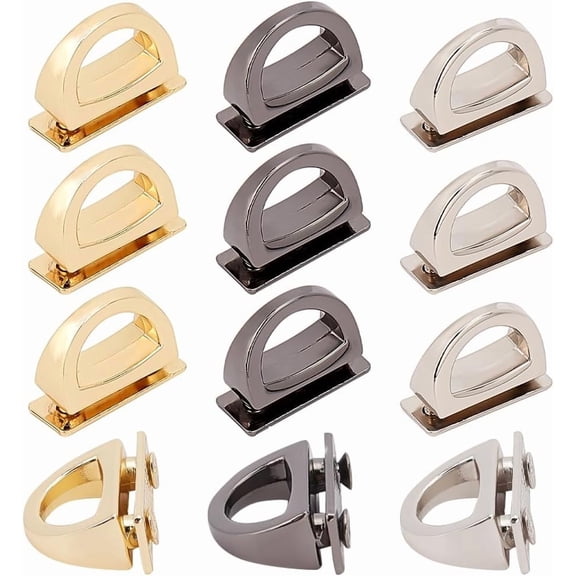 12pcs Metal D-Ring Bag Buckles 3 Colors Bag Chain Link Clip Buckles Multi-Purpose D Ring with Screws Purse Suspension Clasps Strap Lanyard Hooks