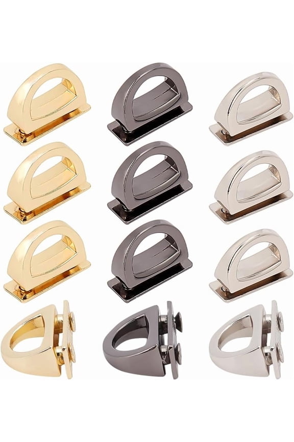 12pcs Metal D-Ring Bag Buckles 3 Colors Bag Chain Link Clip Buckles Multi-Purpose D Ring with Screws Purse Suspension Clasps Strap Lanyard Hooks