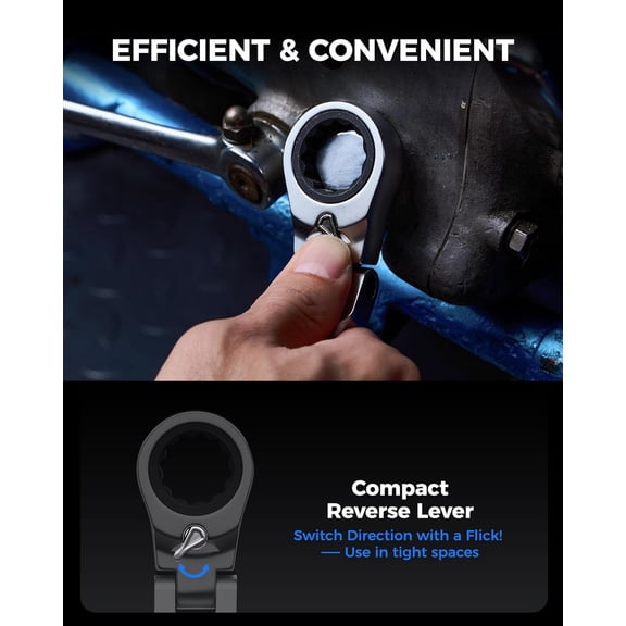 12pcs Metirc Ratcheting Wrench Set, Flex-Head Ratchet Combination Wrench Sets with Switch Design, 8-19mm, 90-Tooth and 4 ° Swing, 12PCS with Storage Tray