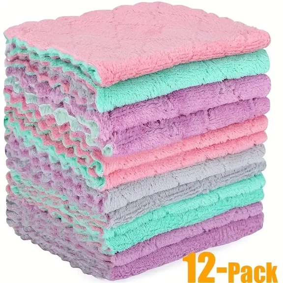12pcs Microfiber Dish Cloths, Multi Purpose Dishwashing Towels For Tableware, Double Sided Cleaning Rags, Scouring Pads, Cleaning Tools, Kitchen Accessories For Restaurant