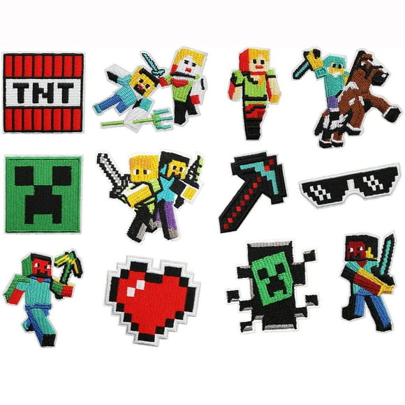 12pcs Minecraft Mosaic World Patches Embroidery Iron On Applique Jackets Jeans