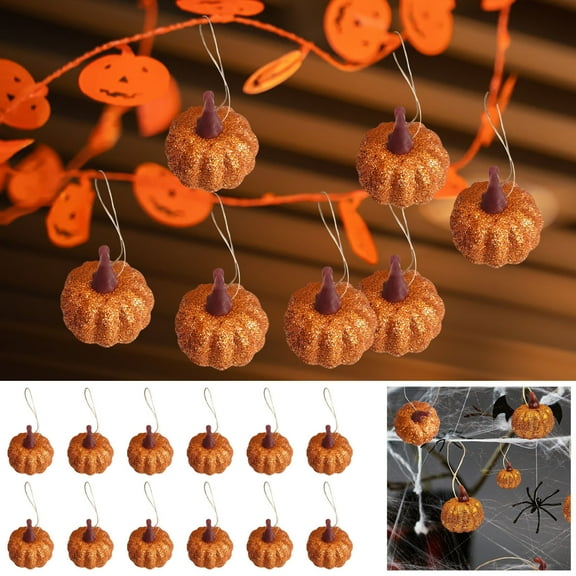 12pcs Mini Artificial Pumpkins for Halloween Thanksgiving Fall Harvest Tree Decorations Hanging Pumpkin Ornament Foam Pumpkin Small Glitter Pumpkins Halloween Party Decoration Props Dining Table Decor