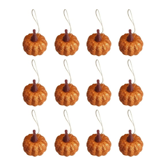 12pcs Mini Artificial Pumpkins Small Glitter Pumpkins for Halloween Thanksgiving Fall Harvest Tree Decorations Hanging Pumpkin Ornament Foam Pumpkin HalloweenTable Decor