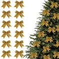 thumbnail image 1 of 12pcs Mini Bow Christmas Tree Ornaments - Small Hanging Bow Pendants for Christmas Trees & Holiday Displays, Cute Mini Bows to Add Ambiance to Tree Branches & Wreaths, 3.5*3.9in, Gold, 1 of 8