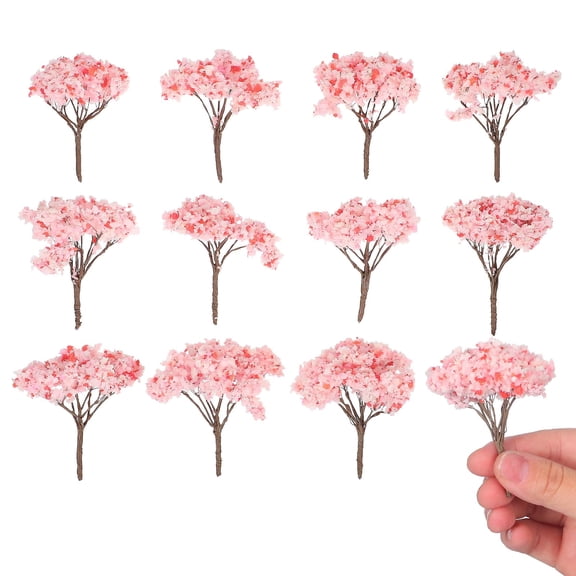 12pcs Mini Cherry Blossom Trees Diorama Scenery for Railroad Train Layout