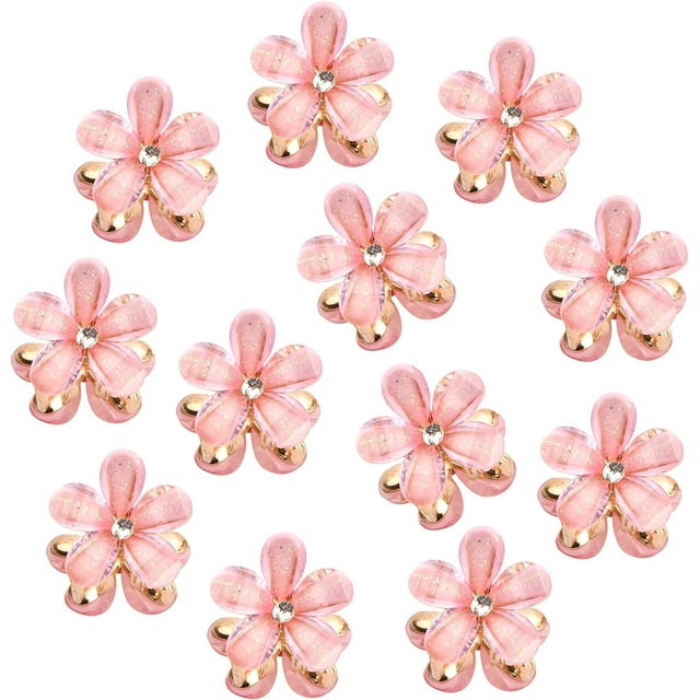 12pcs Mini Claw Clips, Flower Claw Clips Mini, Mini Diamond Hair Clips, Small Hair Clips, Non