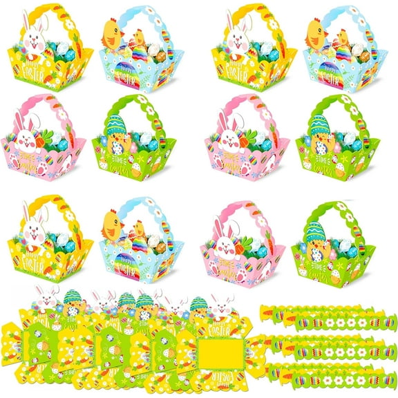 12pcs Mini Easter Baskets Easter Treat Box Happy Gift Boxes with Handles Paper Bulk for kids