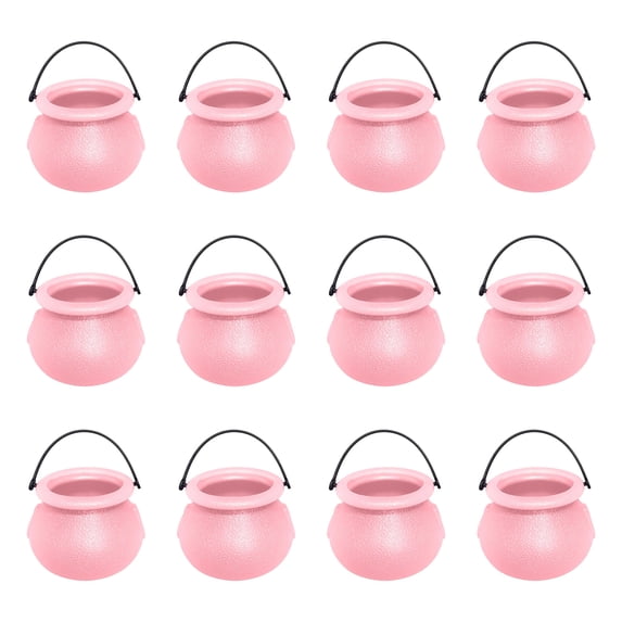 12pcs Mini Halloween Witch Cauldrons Set, Multi-Color Plastic Candy Buckets for Party Favors, Festive Props, Halloween Decorations for Home and Holiday Table Decor, 1Pack Pink