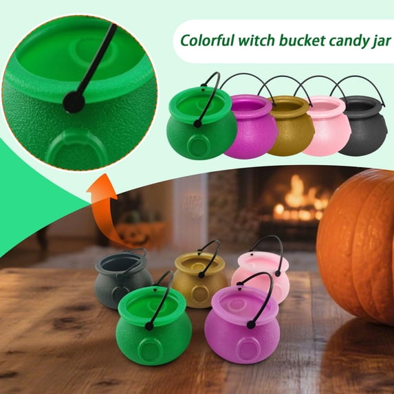 12pcs Mini Halloween Witch Cauldrons Set, Multi-Color Plastic Candy Buckets for Party Favors, Festive Props, Halloween Decorations for Home and Holiday Table Decor, 1Pack Black
