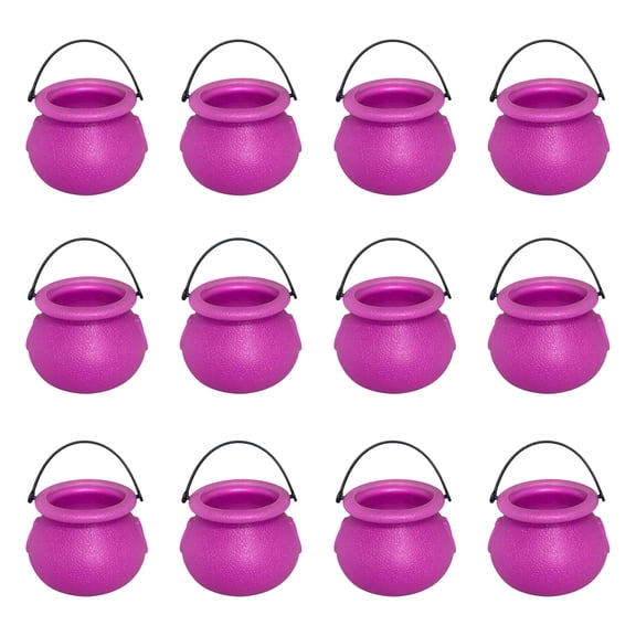 12pcs Mini Halloween Witch Cauldrons Set, Multi-Color Plastic Candy Buckets for Party Favors, Festive Props, Halloween Decorations for Home and Holiday Table Decor, 1Pack Purple
