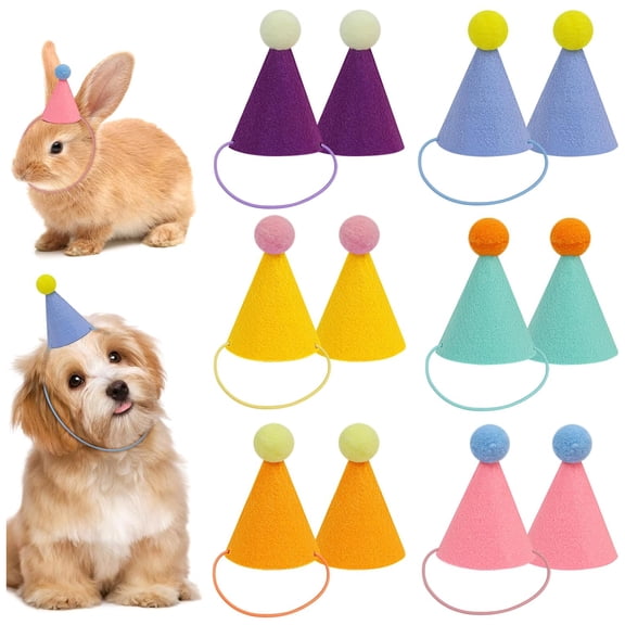 12pcs Mini Party Hats for Stuffed Animals, Birthday Party Cone Hats Dolls Dog Cat Rabbit Puppies Assorted Animal Birthday Decorations