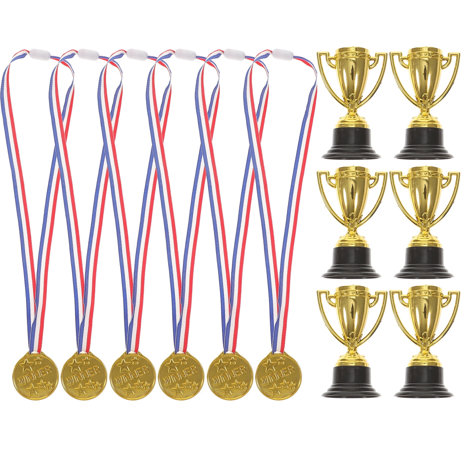 12pcs Mini Plastic Gold Cups Trophy and Award Medals Prizes Small
