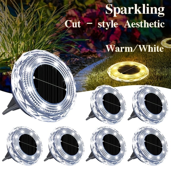 12pcs Mini Solar Powered Pathway Lights, Outdoor LED Ground Spike Landscape Lighting, Polished ABS with Crystal Decor, Light-Sensing Auto On/Off, Semi-Flush Mount for Garden