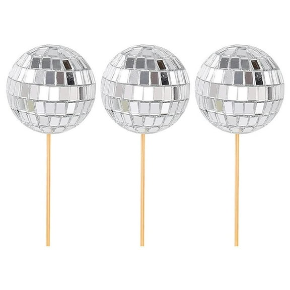 12pcs Mirror Ball Cake Decoration Disco 70's 80 Retro Dance Disco Silver Golden Cake Club Topper Supplies Party Birthday H5N3