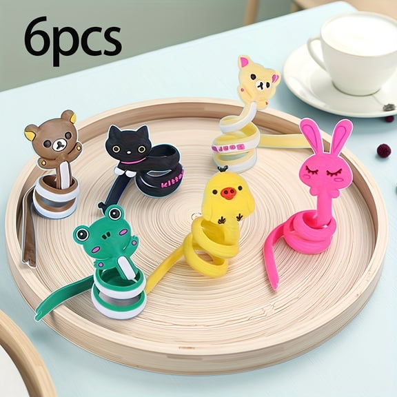 12pcs Mixed Set of Cute Animal-Shaped Cable Organizers - Multifunctional Data, Computer, And Headphone Wire Winder - Black Plastic Cable Management System, Cabl