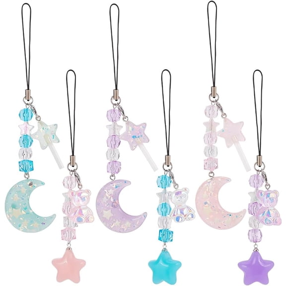 12pcs Moon Mobile one Straps Star Bear Cellone Charms Decorative Hanging Pendants Lanyard Charms for Keychain one Case Car Key Bag Backpack Purse Decoration