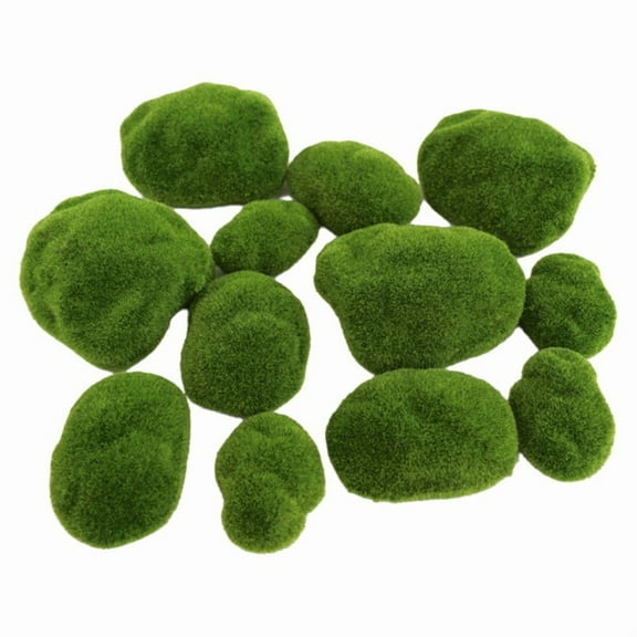 12pcs Moss Rocks Ball Artificial Green Stone Decoration Fake Lifelike Plant Simulation Ornament Window Display