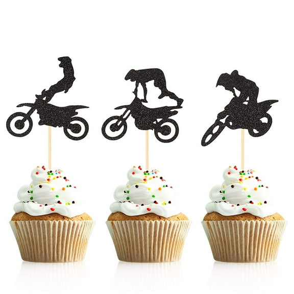 12pcs Motocross Cupcake Toppers for Dirt Bike Themed Birthday Party Cake Decorations