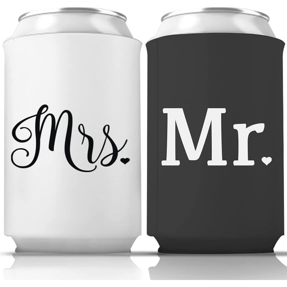 12pcs Mr and Mrs Can Coolers Couples Collapsible Bottle and Can Sleeves Insulator Couples Can Cooler Set for Wedding, Engagement, Anniversary, Bridal Showers