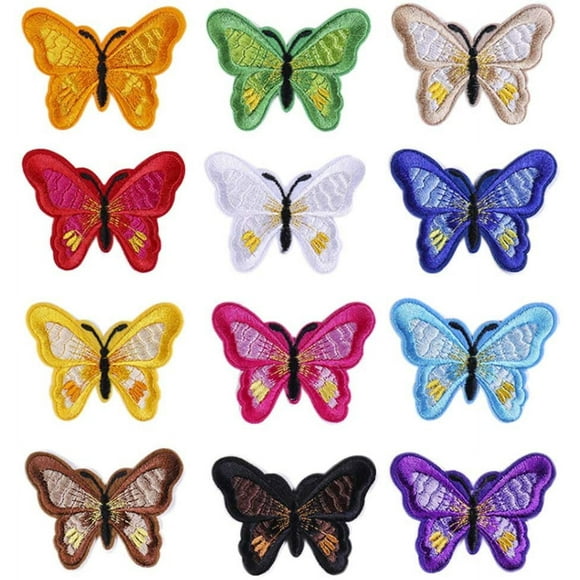 12pcs Multicolor Butterfly Iron on Patches Embroidered Motif Applique Assorted Size Decoration Sew On Patches Custom Patches for DIY Jeans,Jacket,Kid's Clothing,Bag,Caps,Arts Craft (Butterfly) B