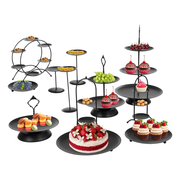 12pcs Multifunctional Cake Stand Set Black Iron Round Dessert Displays Holder for Wedding, Birthday Party, Baby Shower, Anniversary