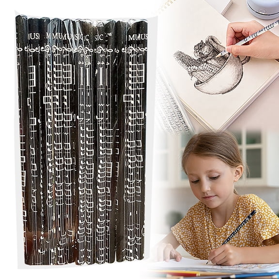 12pcs Music Note Pencils, HB Music Pencils Bulk Musical Score Pattern Pencils, Wooden Round Pencils, Stationery Supplies, Smooth Writing Pencils for Exam Homework Sketch Draw, White