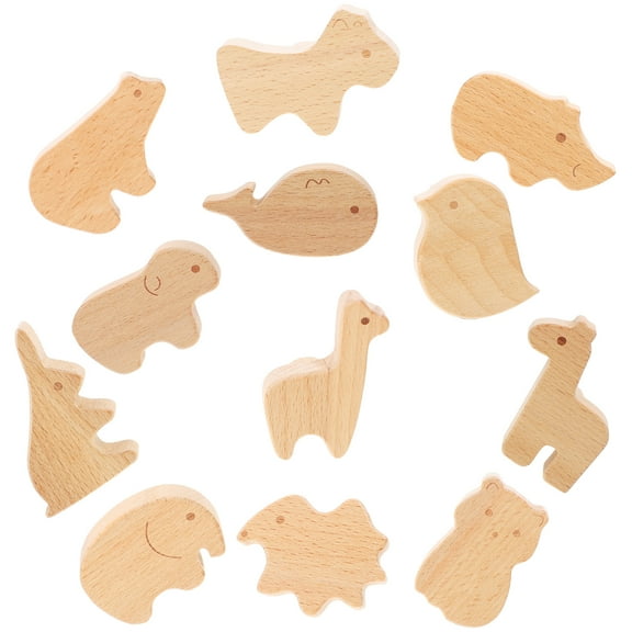 12pcs Natural Animal Drawer Pulls Wooden Animal Knobs Decorative Wood Dresser Knobs Jungle Animal Cabinet Knobs for Kids Nursery Room