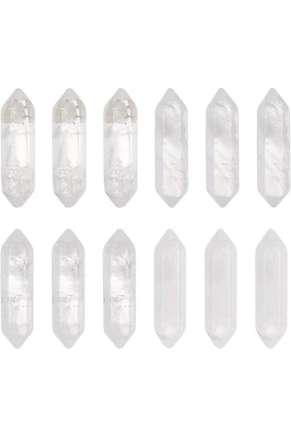 12pcs Natural Quartz White Quartz Point Double Terminated Points Wands No Hole Quartz Pendants Gemstone Point Decor for DIY Crafts Necklace Jewelry Making