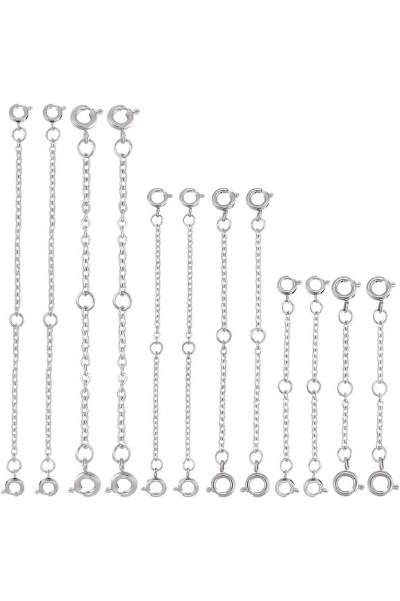 12pcs Necklace Extender Chains 2 Style Bracelet Anklet Chain Set 3 Sizes Chain Extenders 304 Stainless Steel Clasps for Necklace Bracelet Anklets Jewelry Making Extension