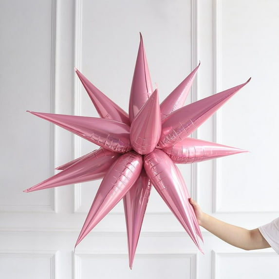 12pcs New Party Decoration Creative Pearl Color Starburst Balloons Cone Foil Balloons Aluminum Foil Balloons Explosion Star Balloon PINK