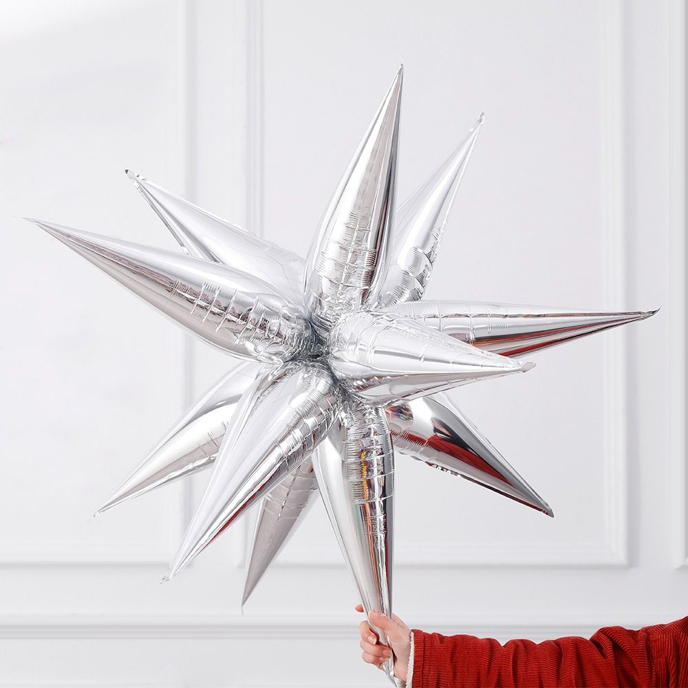 12pcs New Party Decoration Creative Pearl Color Starburst Balloons Cone Foil Balloons Aluminum Foil Balloons Explosion Star Balloon SILVER