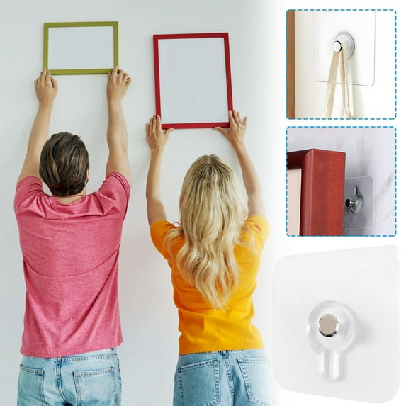 12pcs No-Drill Adhesive Nail Hooks- Heavy Duty Self-Adhesive Picture Hanger for Photos, Posters , Wall Mount Hooks for Tile, Wood & Glass Surfaces, Strong Adhesion That Holds Up to 5 Lbs, 2.36*2.36in