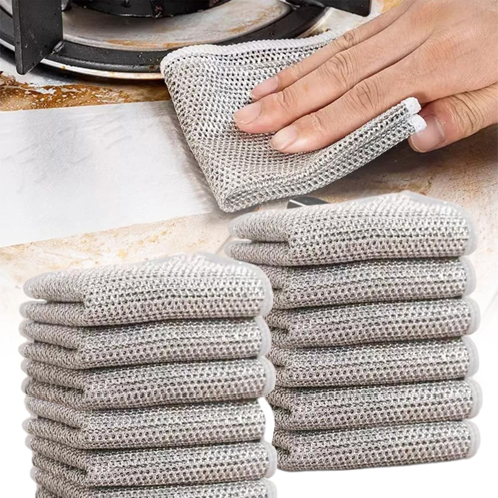 12pcs Non-Scratch Wire Dishcloth for Wet and Dry Non-Scratch Steel Wool ...