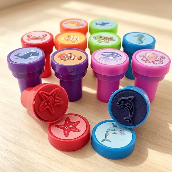 12pcs Ocean Life Pattern Stamps - Marine-Themed Craft Stamps for Kids and Adults