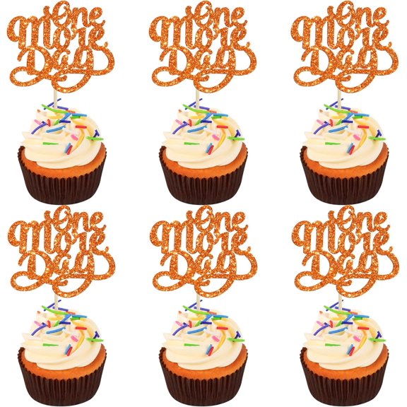 12pcs One More Day Cupcake Toppers, Orange Glitter Cupcake Picks for Fall/Halloween/Autumn Party Supplies