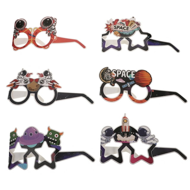 12pcs Outer Space Themed Paper Eyeglasses Photo Booth Props Outer Space