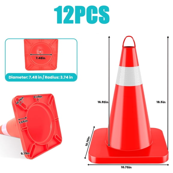 12pcs PVC Material Safety Cones Construction Cones Elements Cones, High Resilience Impervious To Crushing Rounded Corner Design, for Mall Parking Lot Management & Delivery Vehicle Unloading Zones